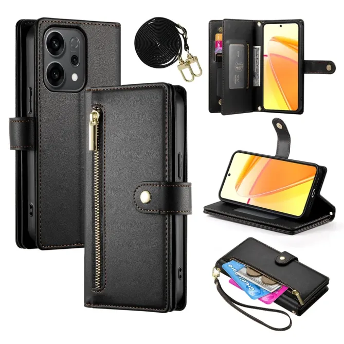 Housse Oppo Reno 14 5G Portefeuille avec Bandoulière et Zip