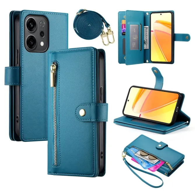 Housse Oppo Reno 14 5G Portefeuille avec Bandoulière et Zip