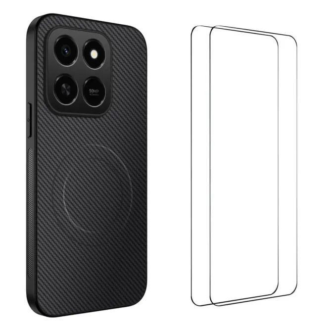 Coque Honor 400 Smart 5G / 4G Carbone Magnétique avec 2 Verres Trempés