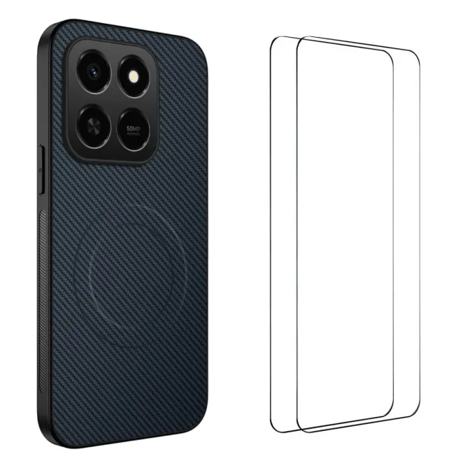 Coque Honor 400 Smart 5G / 4G Carbone Magnétique avec 2 Verres Trempés