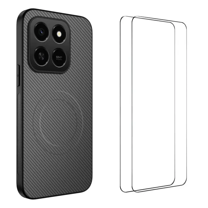 Coque Honor 400 Smart 5G / 4G Carbone Magnétique avec 2 Verres Trempés