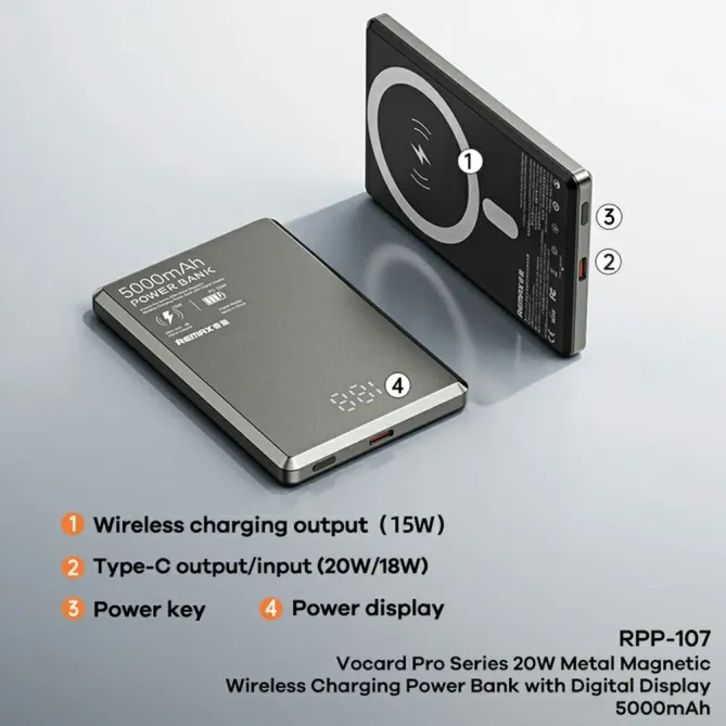 Batterie Externe Magnétique 5000mAh Écran Digital