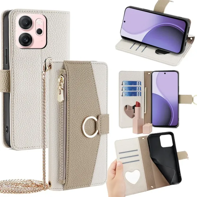 Housse Oppo Reno14 F 5G / 14 FS 5G luxury portefeuille avec chaîne