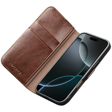 Étui Portefeuille en Cuir Véritable pour iPhone 17 Marron Clair - photo 7