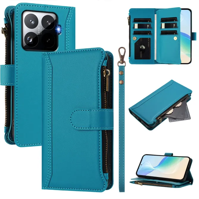 Housse Xiaomi 15T Pro avec Lanière | 9 Cartes à Fermeture Zippée