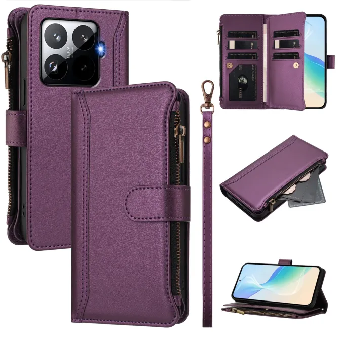 Housse Xiaomi 15T Pro avec Lanière | 9 Cartes à Fermeture Zippée