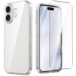 Coque transparente iPhone 17 avec protection d'écran en verre trempé
