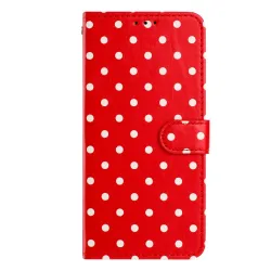 Housse iPhone 17 à pois avec porte-cartes et support pliable
