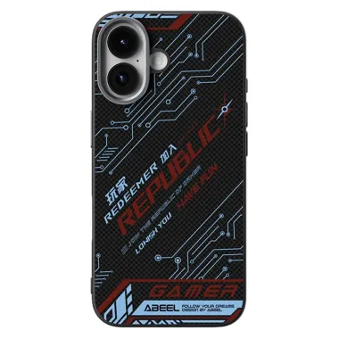 Coque iPhone 17 Design Circuit Bleu et Rouge