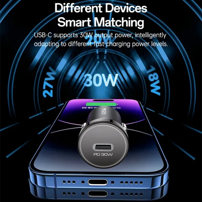 Chargeur Voiture Allume-Cigare 30W USB-C Charge Rapide