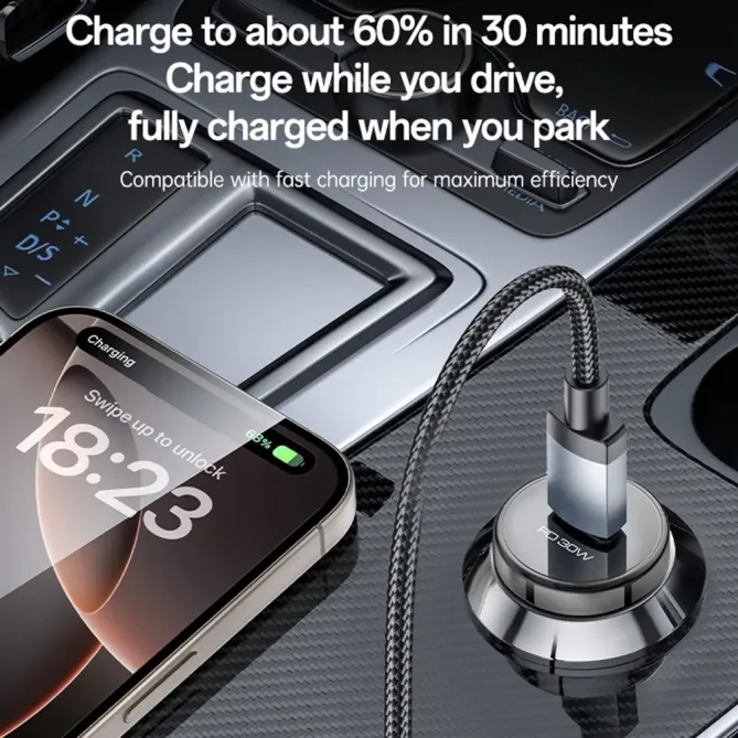 Chargeur Voiture Allume-Cigare 30W USB-C Charge Rapide