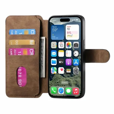 Housse Portefeuille iPhone 17 Coque Magnétique | GRAVENO Marron - photo 8