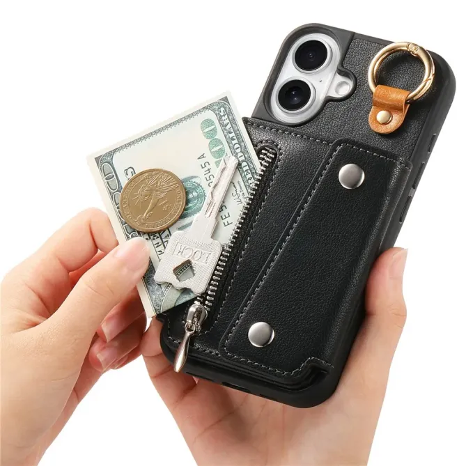 Coque iPhone 17 Portefeuille Béquille Anneau D-Ring