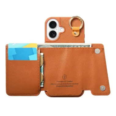 Coque iPhone 17 Portefeuille Béquille Anneau D-Ring Marron Clair - photo 34