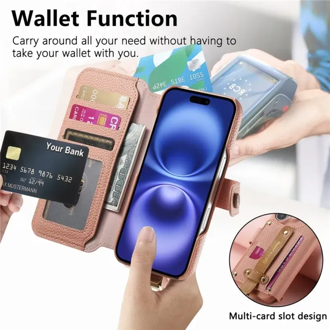 Housse Portefeuille iPhone 17 avec Poche Zippée et Support RFID