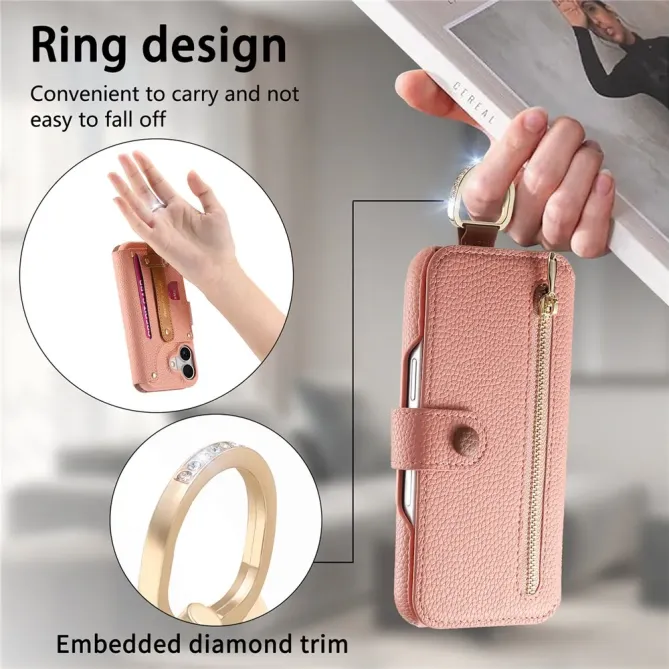 Housse Portefeuille iPhone 17 avec Poche Zippée et Support RFID