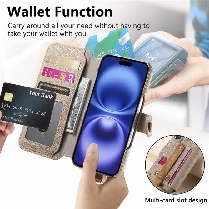Housse Portefeuille iPhone 17 avec Poche Zippée et Support RFID