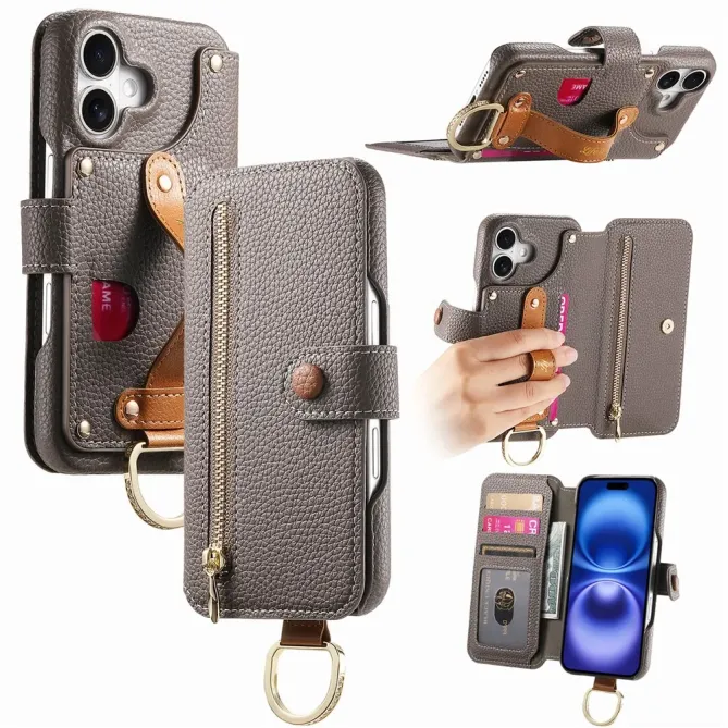 Housse Portefeuille iPhone 17 avec Poche Zippée et Support RFID