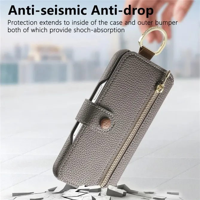 Housse Portefeuille iPhone 17 avec Poche Zippée et Support RFID