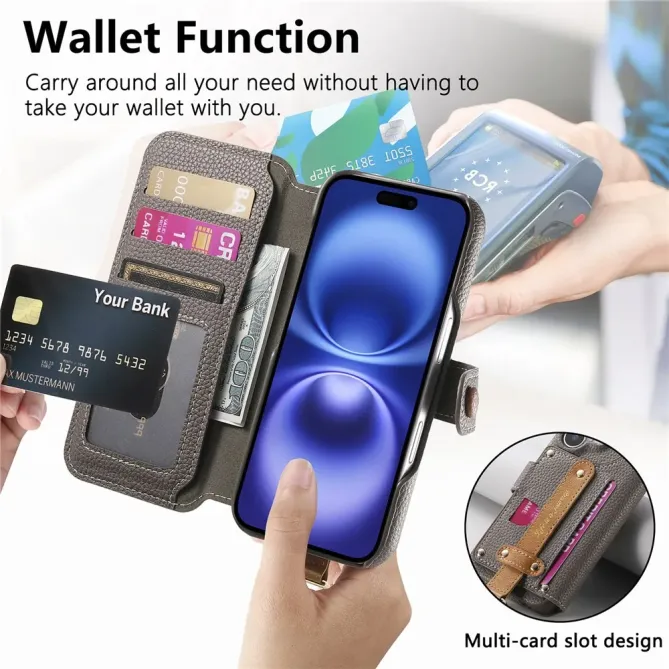 Housse Portefeuille iPhone 17 avec Poche Zippée et Support RFID