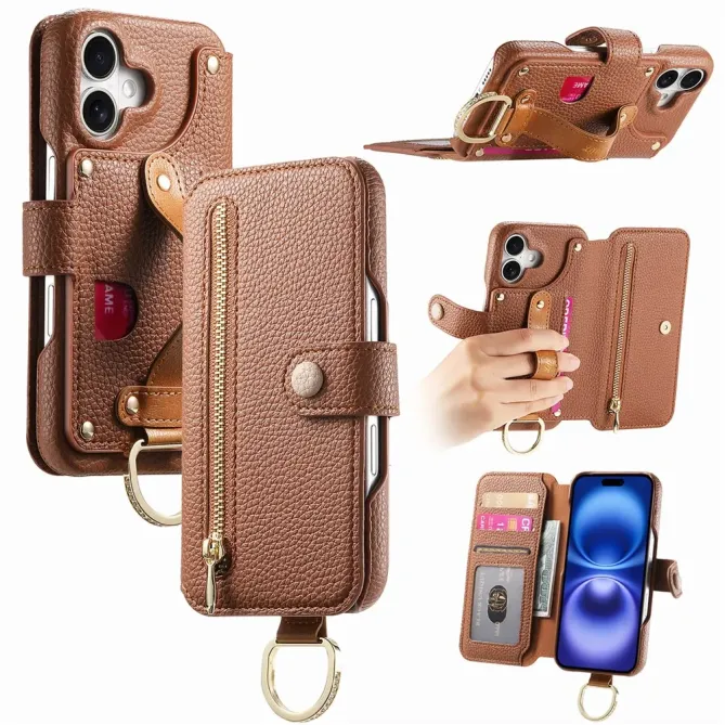 Housse Portefeuille iPhone 17 avec Poche Zippée et Support RFID