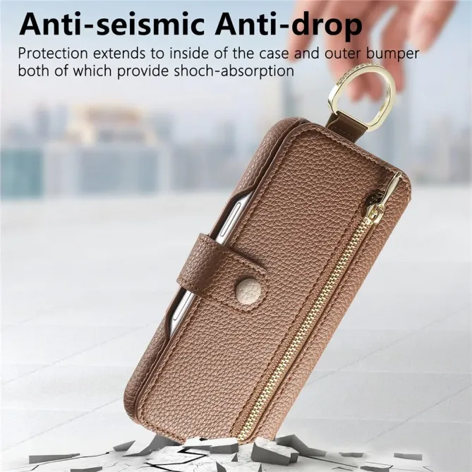 Housse Portefeuille iPhone 17 avec Poche Zippée et Support RFID