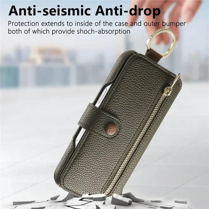 Housse Portefeuille iPhone 17 avec Poche Zippée et Support RFID
