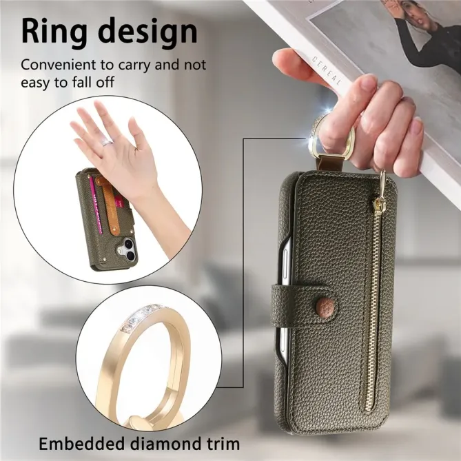 Housse Portefeuille iPhone 17 avec Poche Zippée et Support RFID