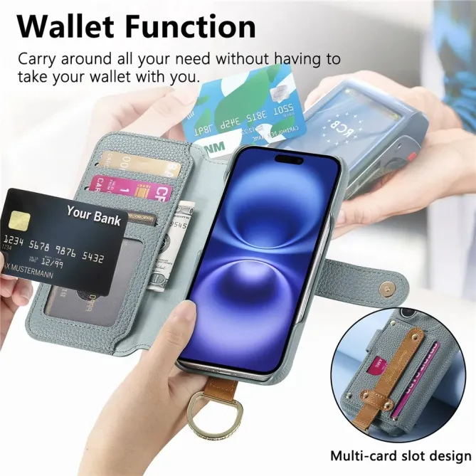 Housse Portefeuille iPhone 17 avec Poche Zippée et Support RFID