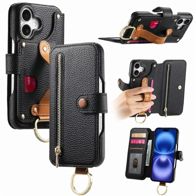 Housse Portefeuille iPhone 17 avec Poche Zippée et Support RFID