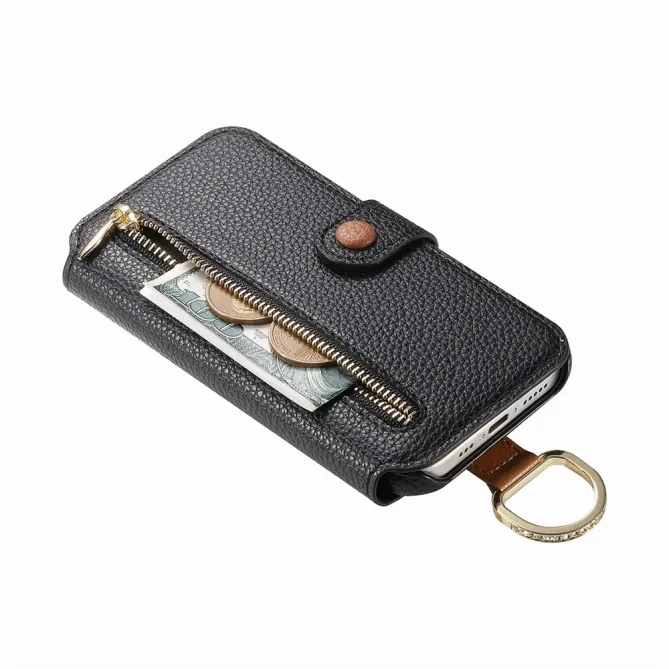 Housse Portefeuille iPhone 17 avec Poche Zippée et Support RFID