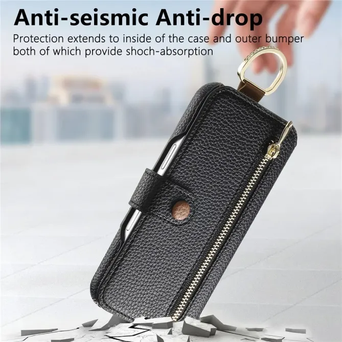 Housse Portefeuille iPhone 17 avec Poche Zippée et Support RFID