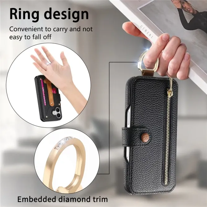 Housse Portefeuille iPhone 17 avec Poche Zippée et Support RFID