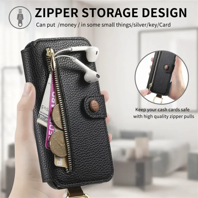 Housse Portefeuille iPhone 17 avec Poche Zippée et Support RFID