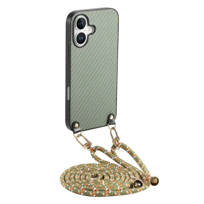 Coque Cordon iPhone 17 Texture Carbone avec Bandoulière Réglable