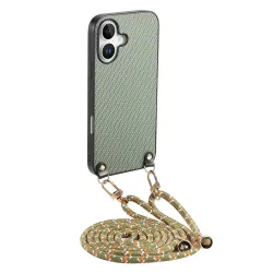 Coque Cordon iPhone 17 Texture Carbone avec Bandoulière Réglable