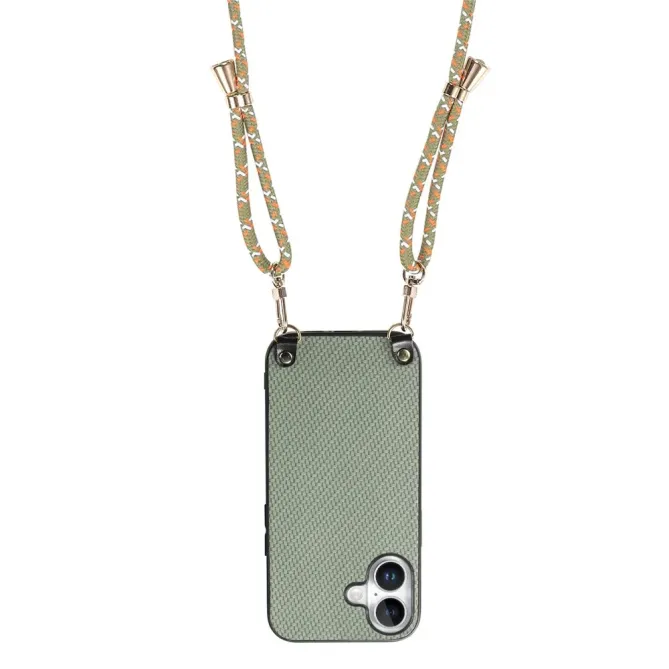 Coque Cordon iPhone 17 Texture Carbone avec Bandoulière Réglable