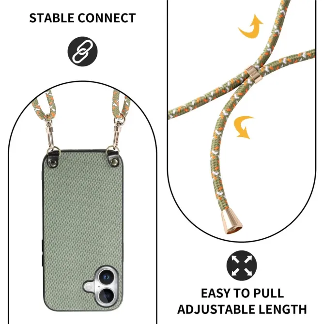 Coque Cordon iPhone 17 Texture Carbone avec Bandoulière Réglable