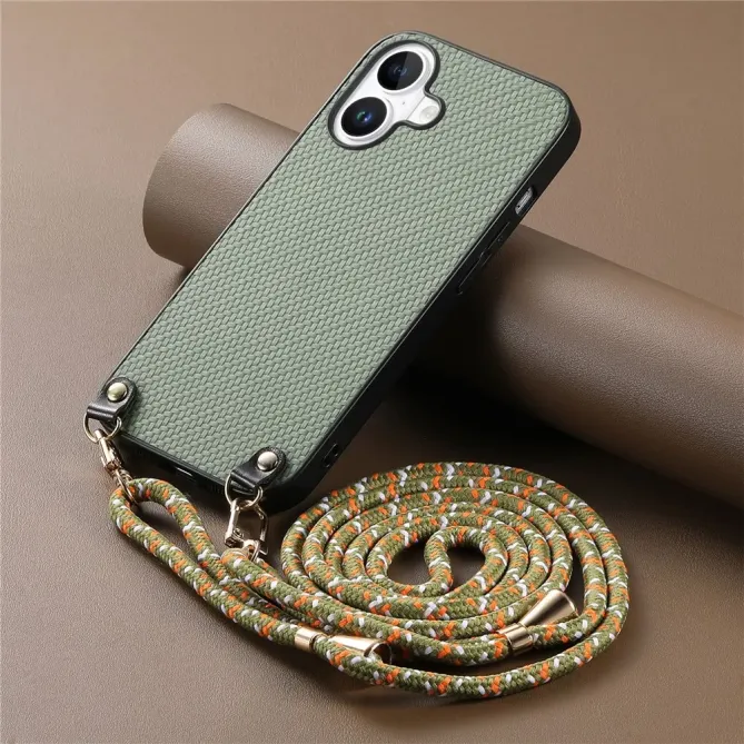 Coque Cordon iPhone 17 Texture Carbone avec Bandoulière Réglable