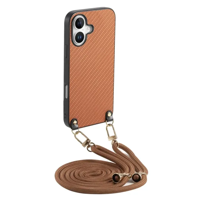 Coque Cordon iPhone 17 Texture Carbone avec Bandoulière Réglable