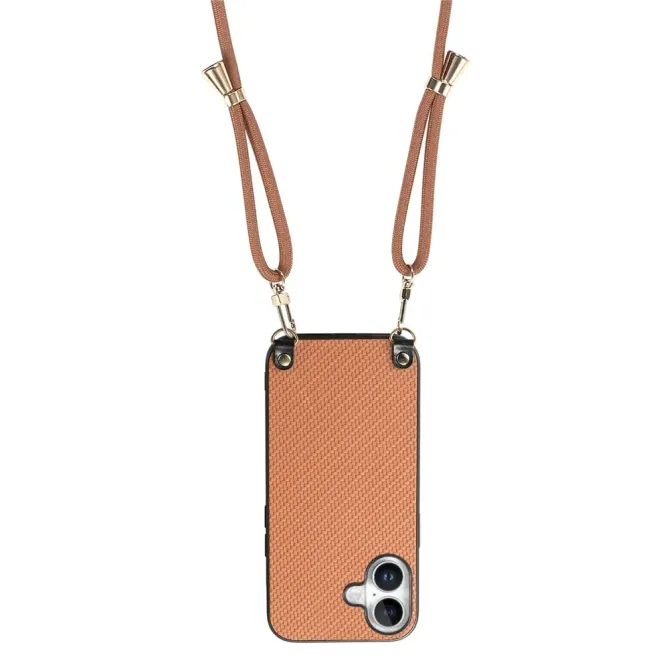 Coque Cordon iPhone 17 Texture Carbone avec Bandoulière Réglable