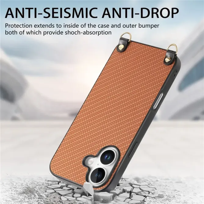 Coque Cordon iPhone 17 Texture Carbone avec Bandoulière Réglable