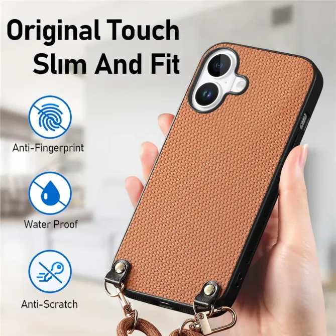 Coque Cordon iPhone 17 Texture Carbone avec Bandoulière Réglable