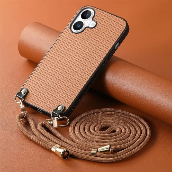 Coque Cordon iPhone 17 Texture Carbone avec Bandoulière Réglable