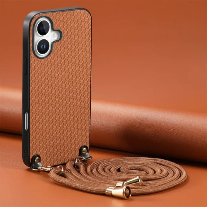 Coque Cordon iPhone 17 Texture Carbone avec Bandoulière Réglable
