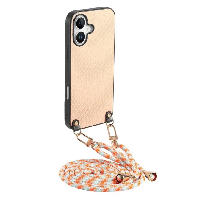 Coque Cordon iPhone 17 Texture Carbone avec Bandoulière Réglable