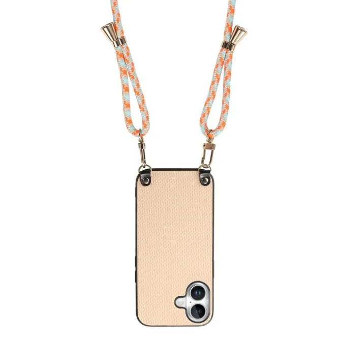 Coque Cordon iPhone 17 Texture Carbone avec Bandoulière Réglable