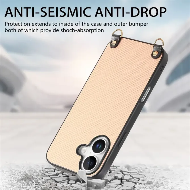 Coque Cordon iPhone 17 Texture Carbone avec Bandoulière Réglable