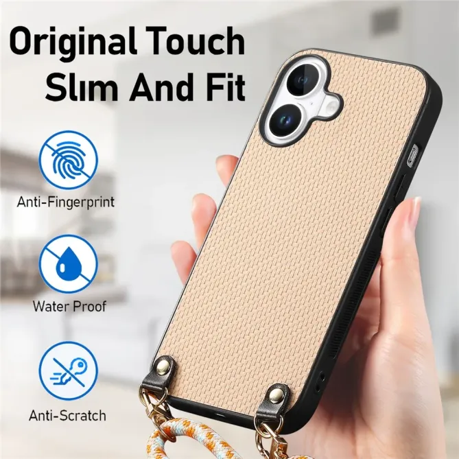 Coque Cordon iPhone 17 Texture Carbone avec Bandoulière Réglable