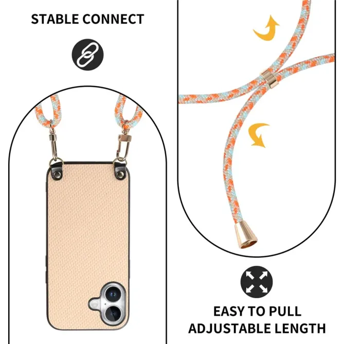 Coque Cordon iPhone 17 Texture Carbone avec Bandoulière Réglable